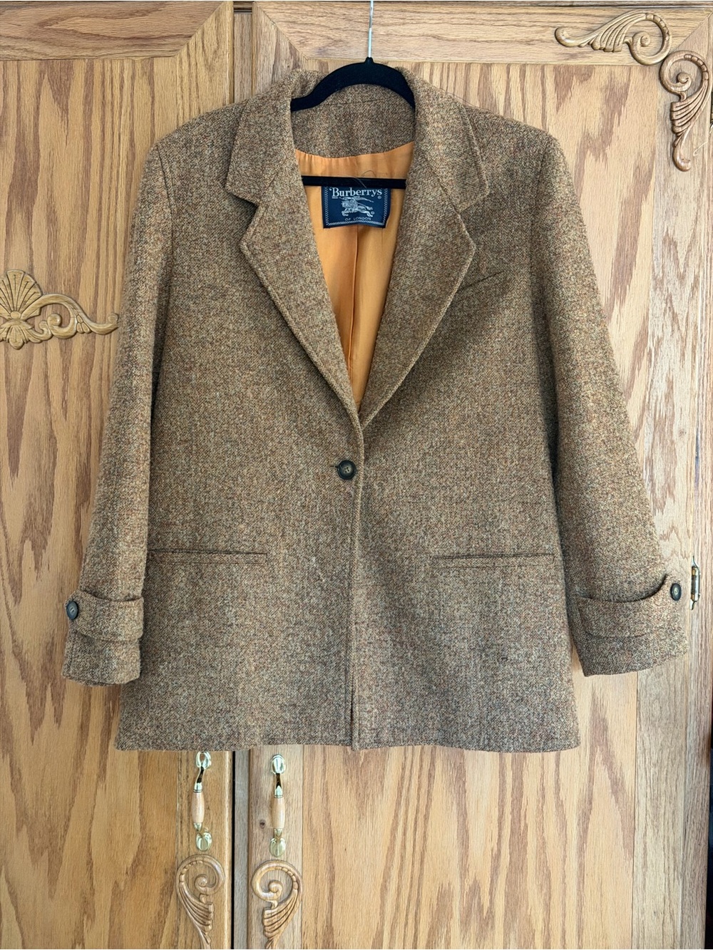 Burberry Brown Tweed Single-Button Wool Blend Blazer Jacket